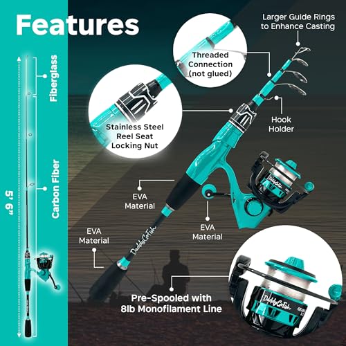 DaddyGoFish Spinning Fishing Rod and Reel Combo Set with Tackle Box | Kids Fishing Pole | Carbon Fiber Telescopic Fishing ...