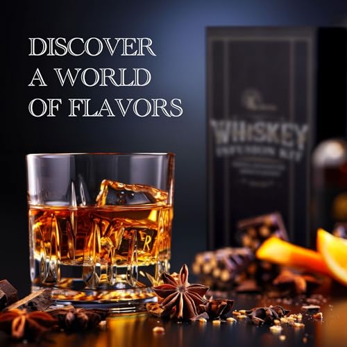 DIY Whiskey Gifts for Men - DIY Whiskey Infusion Set - Whiskey Making Kit - Decanter Set with Botanicals & Wood Chips - Bo...