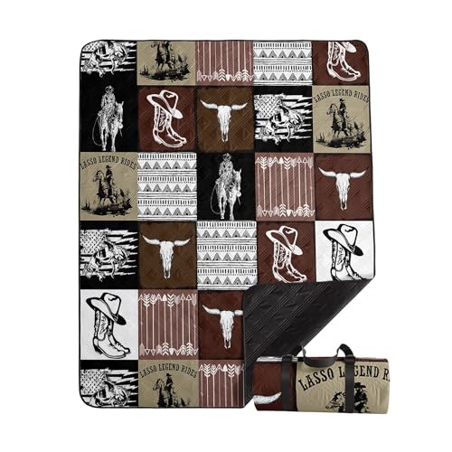 Smell Sunshine Outdoor Picnic Blanket,Portable Sandproof Waterproof Picnic Mat,West Cowboys Printed Camping Beach Mat for ...