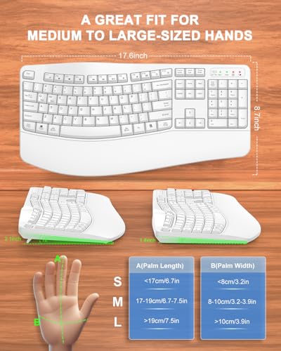 QUASIO Ergonomic Wireless Keyboard with Wrist Rest, Wave Keys, Comfortable Natural Typing, 2.4GHz Full Size Ergo Wireless ...