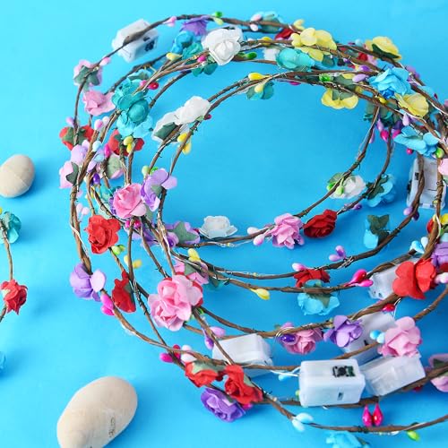 QSJQAMG 30 Pcs LED Flower Crown Headband,led Headbands,Light Up Flower Headbands for Women,Garlands Glowing Floral Wreath ...