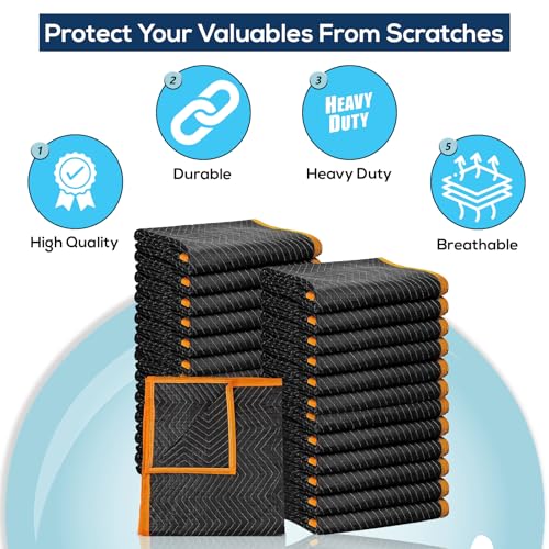 Simpli-Magic Heavy Duty Padded Moving Blankets 72" x 40" – 12 Pack – Packing Blankets, Furniture Covers for Moving