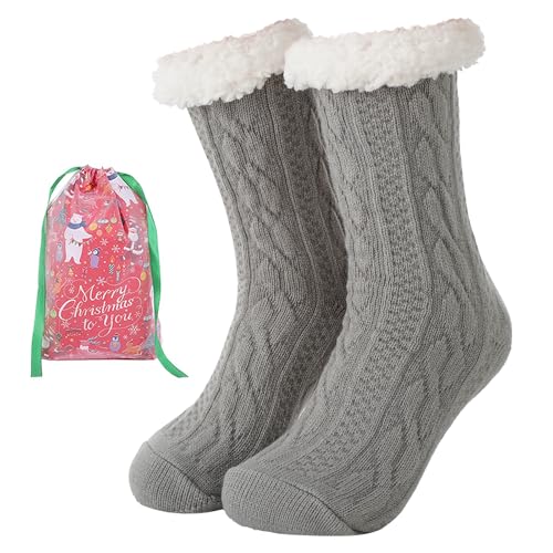 Christmas Womens Winter Thick Slipper Socks with Grippers, Non Slip Indoor Home Gift Socks