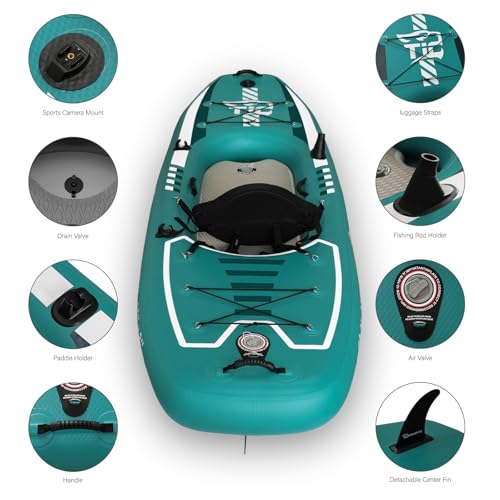 TIGERXBANG 10.2'x35''x8'' Inflatable Kayak with Detachable Seat, SUP-Kayak Set Includes Hand Pump/Aluminum Oar/Backpack, B...