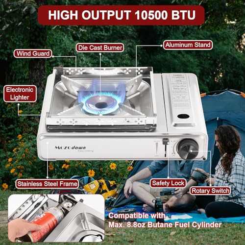 MOZODAWN Dual Fuel Camp Stove with Butane and Propane Compatibility, 10500 BTU Portable Camping Stove with Carrying Case, ...