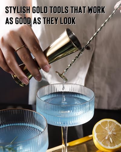 Glass Cocktail Shaker Set with Built-in Strainer – 16oz Thickened Pineapple Glass Gold Shaker Set, Gold Jigger & Bar Spoon...