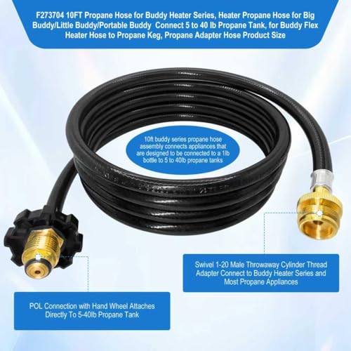 F273704 10FT Propane Hose for Heater Buddy Series Assembly, Fits Big Buddy,Little Buddy Etc,Heater Propane Hose with POL F...