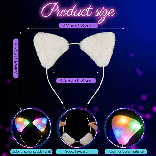 Juexica Light up Cat Ear Headband LED Kitty Ear Furry Cute Headbands Glow for Party Concert Night Clubs Birthday Cosplay