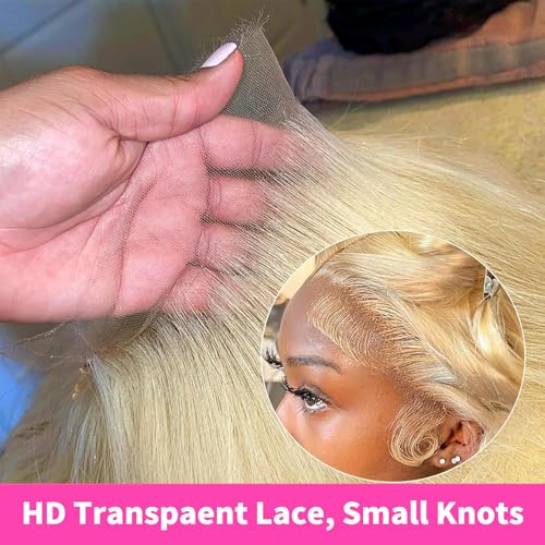 20 Inch 613 Lace Front Wig Human Hair 200 Density Blonde Wig Human Hair 13X6 HD Transparent Straight Lace Front Wigs Blonde Glueless Wig for Women Pre Plucked with Baby Hair
