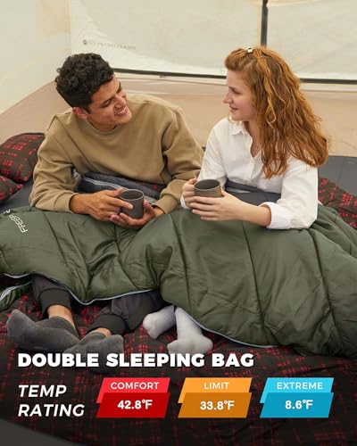 KingCamp Double Sleeping Bag for Adults, Queen Size 2 Person XXL Flannel Sleeping Bag, Waterproof Lightweight Flannel Quil...