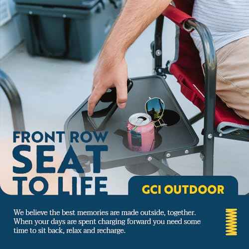 GCI Outdoor Freestyle Rocker XL with Side Table Camping Chair | Portable Folding Rocking Chair with Solid, Durable Armrests, Drink Holder & Comfortable Backrest ? Black