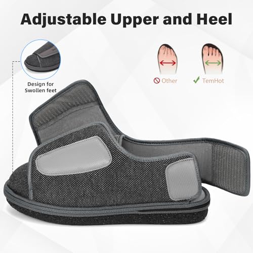 TemHot Diabetic Shoes for Men Women, Extra Wide Slippers for Swollen Feet, Wide Toe Box Adjustable Walking Shoes for Elder...