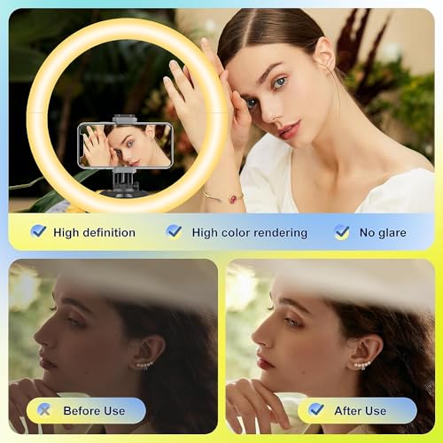 Aureday 14'' Selfie Ring Light with 62'' Tripod Stand and Phone Holder, Dimmable LED Phone Ringlight for Makeup/Video Reco...