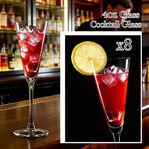 Cadamada 4oz Martini Glasses Set of 8, Crystal Cocktail Glasses, Long stem Sparkling Wine glasses for Party, Restaurant, B...