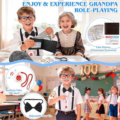 FUSPWEAO Kids 100 Days of School Costume for Boys - 1920s Old Man Grandpa Costume Set with Beret, Cane, Mustache & Wallet ...