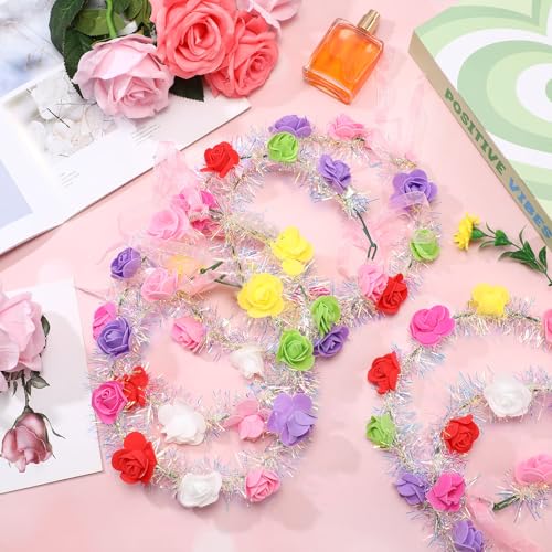 Syhood 40 Pcs LED Flower Headband, Light up Flower Crown Garland Headdress Floral Headpiece for Women Hair Accessories Bri...