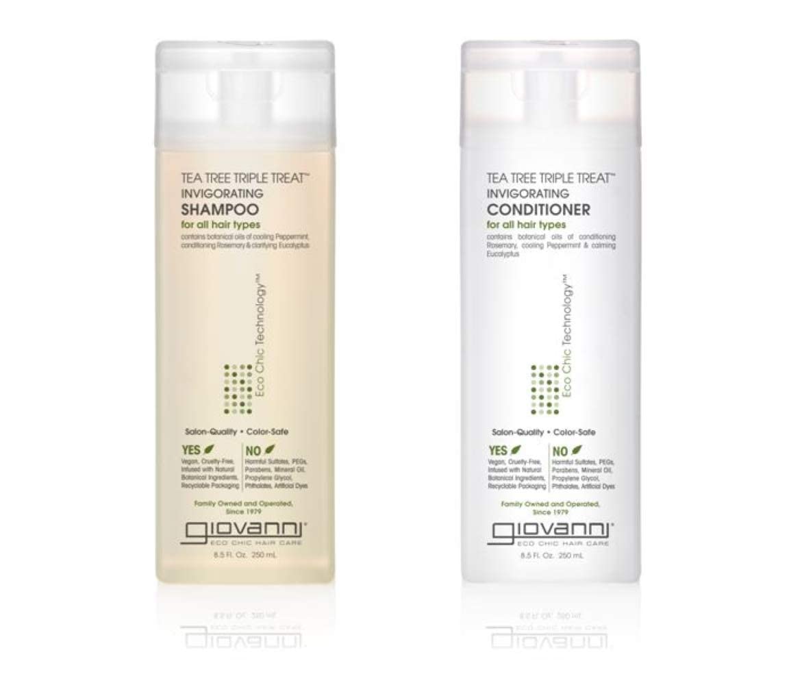 GIOVANNI Tea Tree Triple Treat Invigorating Shampoo & Conditioner Set - Cooling Peppermint, Eucalyptus, Rosemary, Helps Dry, Fla