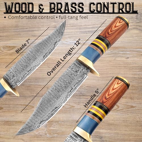LEONA CRAFT® Handmade Damascus Knife – Premium Outdoor Fixed Blade Carbon Steel Tool | Camping & Bushcraft Use | Sharp Edg...
