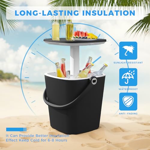 Portable Ice Bucket for Parties, 15 Liter Go Bar, Cooler Table with Lift Top Lid, Beer and Wine Cooler with Handle, Pop Up...