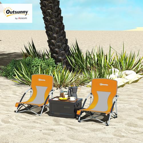 Outsunny Set of 2 Backpack Beach Chair, Folding Beach Chairs with Mesh Back, Carry Bag and Cup Holder, Lightweight and Por...