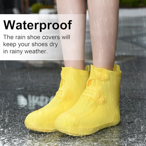Dream Apparel Waterproof Rain Shoe Covers for Women Men, Non-Slip Reusable Foldable Boot Covers Rainproof Overshoes Over S...