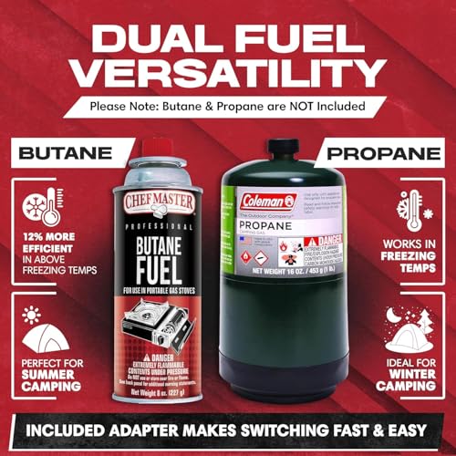 Grill Boss Dual Fuel Camp Stove - 12,000 BTU Butane & Propane Portable Stoves for Camping, Emergencies, BBQ, Hiking & Back...