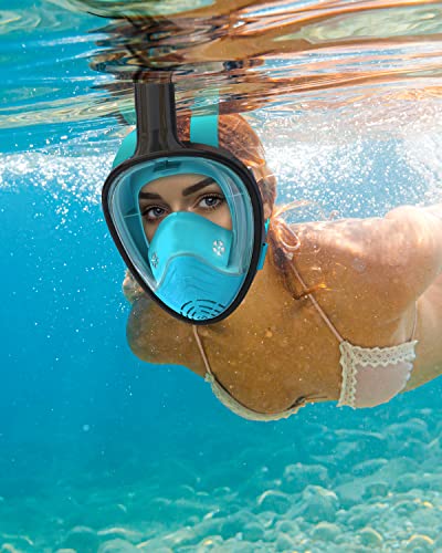 QingSong Full Face Snorkel Mask for Adults, Snorkeling Gear with Camera Mount, 180 Degree Panoramic View Snorkel Set Anti-...