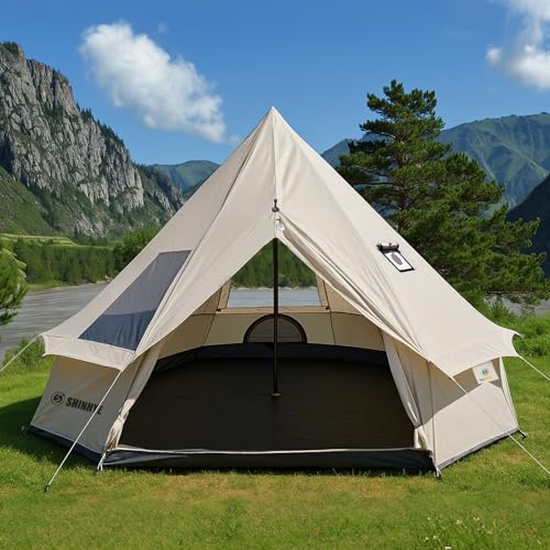 Bell Yurt Tent, Waterproof Luxury 4 Season Hot Tent with Stove Jack/Air Conditioner Vents/2 Skylight for Family Outdoor Ca...