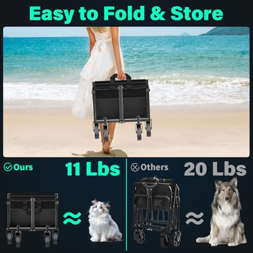 Collapsible Wagon Cart with Wheels Foldable: 360LBS Heavy Duty Folding Utility Wagon - Portable All Terrain Grocery Wagon ...