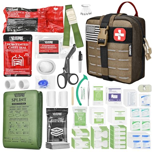 144 Pcs Advanced Trauma First Aid Kit - Emergency Camping Gear with Tourniquet, Compression Bandage, 36" Splint | Portable...