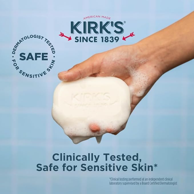 Kirk's Castile Bar Soap for Men, Women & Children - Made with Premium Coconut Oil, Sensitive Skin Formula, Vegan, Non GMO, Lavender & Vanilla, 4 oz. Bars 6 Pack