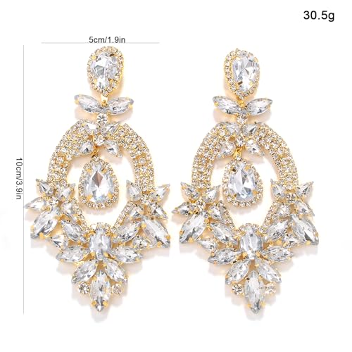 Silver Chandelier Earrings for Women Trendy, Oversized Big Crystal Rhinestone Statement Earrings Dangling Formal Pageant E...