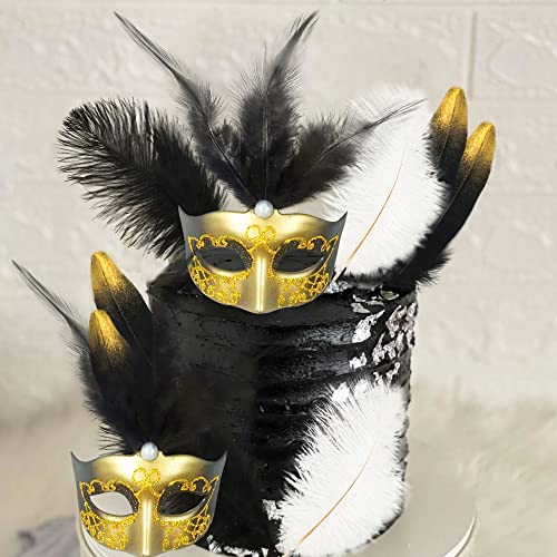 JeVenis Art Deco Cake Mask Cake Decoration Prom Cake Decoration Black Gold Cake Decoration Masquerade Masks Cake Decoratio...