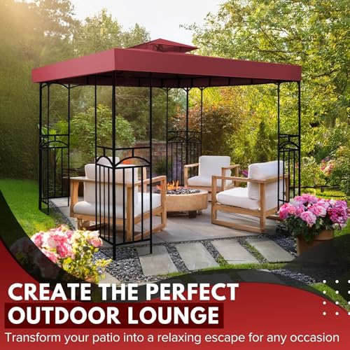 Flexzion Gazebo Cover Replacement Canopy Top 8x8 Ft (2.4m x 2.4m) - Double Tier Top Canopy Cover Replacement with UV30+, D...