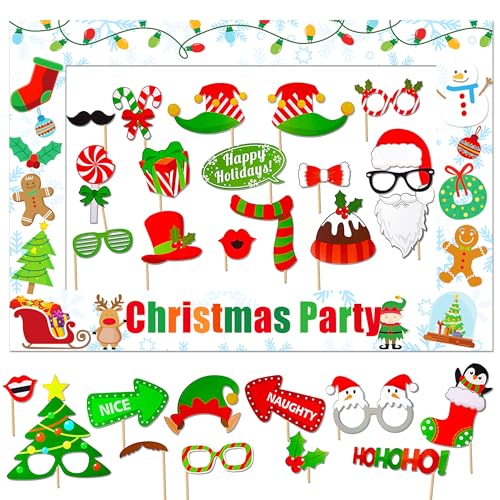 Christmas Photo Booth Props 29Pcs Christmas Elf Party Photo Booth Props Ugly Sweater Decoration Photoshoot Props Ugly Swea...