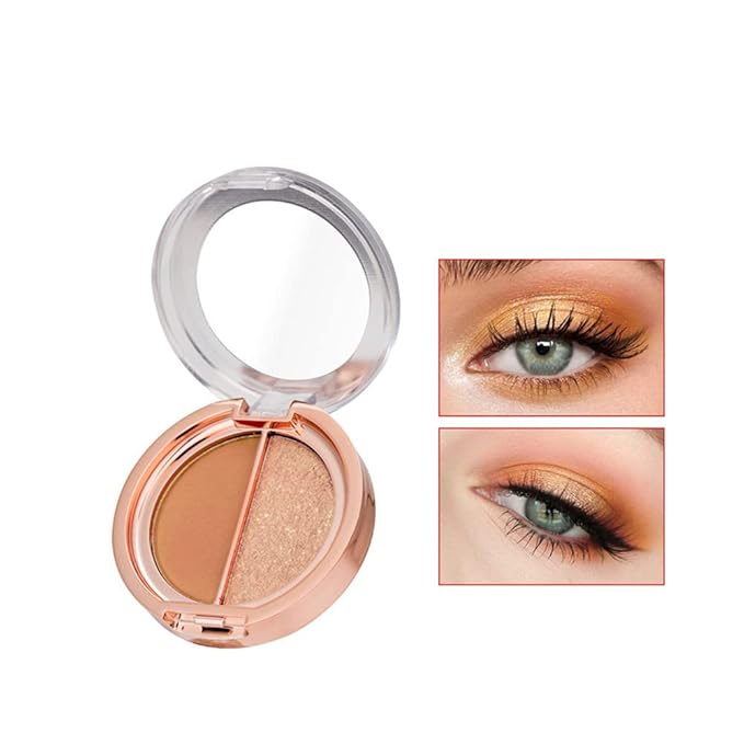 Double color eye shadow, high pigment eye makeup palette, matte shimmer metal eye shadow powder, waterproof and durable color eye makeup (04#Golden brown)