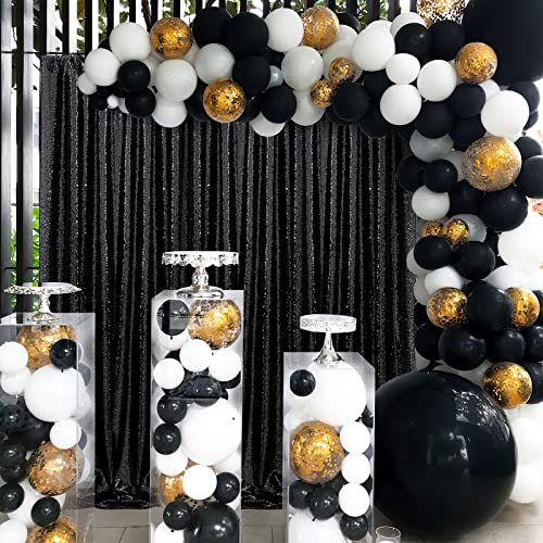B-COOL Black Sequin Curtains Drapes 4 Panels Glitter Party Curtains 2FTx8FT for New Years Gothic Themed Party Birthday Sta...