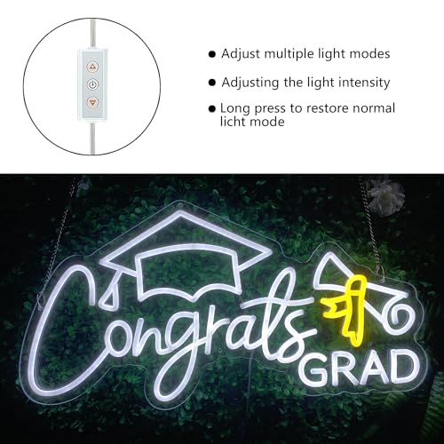 Congrats Grad Neon Sign Congrats Neon Lights Signs for Wall Decor with Dimmable Backdrop LED Light Up Signs for Party, Pho...