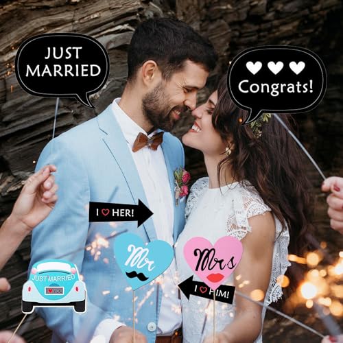 Kotbs 52pcs Wedding Photo Booth Props, Bachelorette Party Photo Booth Prop Kit for Bridal Shower, Engagement and Valentine...