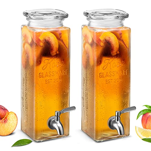 Kook Glass Drink Dispenser, with Leak-Proof Stainless Steel Spigot, Clear Rectangular Mason Jar, Beverage Storage for Frid...