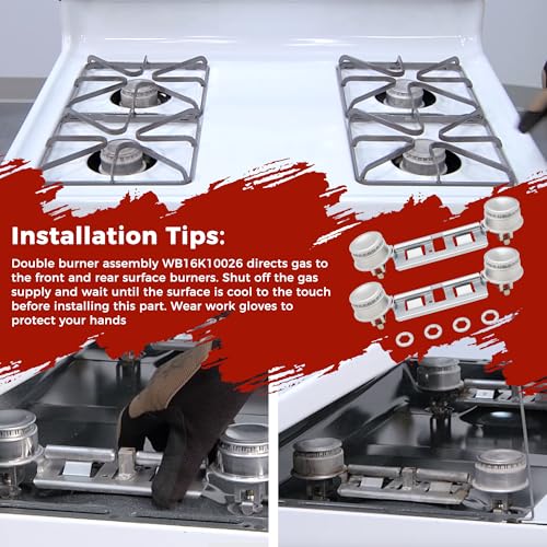 Double Burner Assembly WB16K10026 WB29K17 Double Stove Top Double Surface Burner Kit Replacement Compatible with General E...