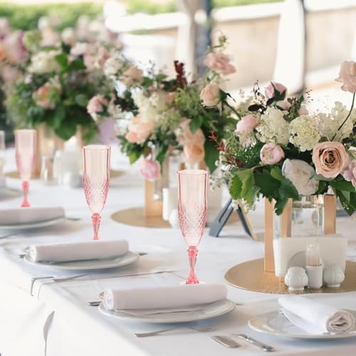 24PCS Plastic Champagne Flutes,7.1Oz Acrylic Pink Wine Glasses Goblets Reusable Drinking Champagne Glasses for Wedding ,Sh...