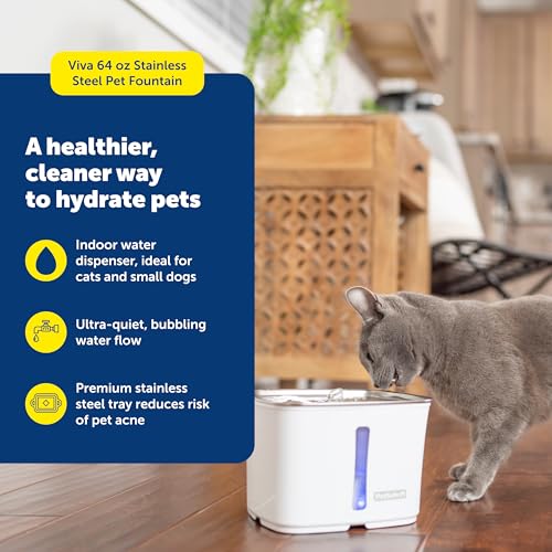 PetSafe Viva Pet Fountain - Encourages Healthy Hydration - Automatic Water Dispenser with Double Filtration - Ultra Quiet ...
