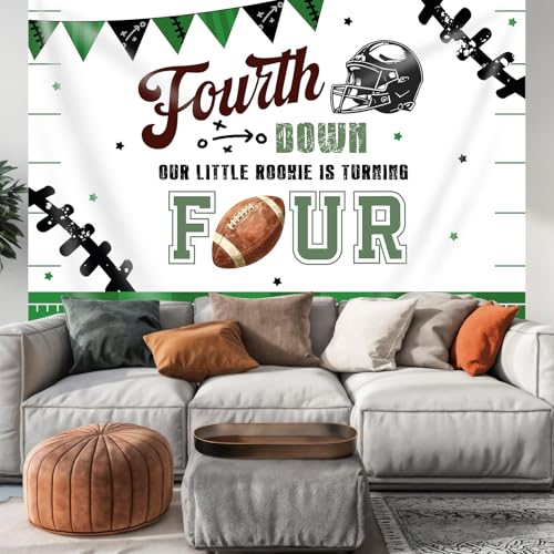 Bcuuipo Football Themed 4th Birthday Backdrop Fourth Down Birthday Our Little Rookie is Turning Four Photography Backgroun...