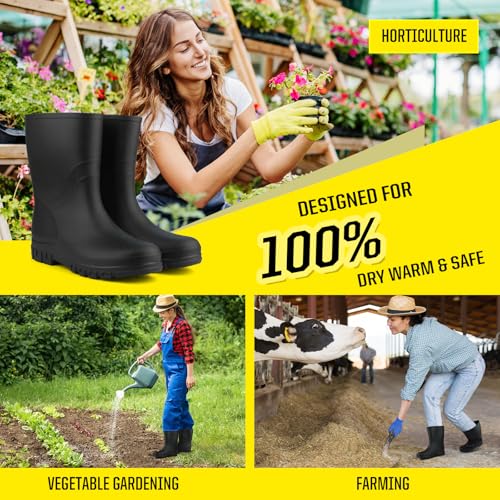 DaeRainy Women Waterproof Rain Boots Mid-Height PVC Rubber Boots Garden Shoes for Outdoor