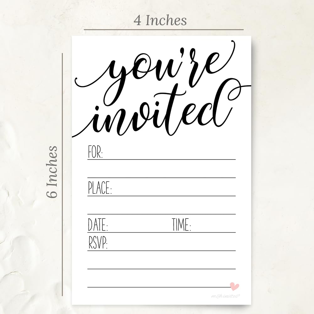 Classic Script Invitations (20 Count) with Envelopes - Sweet Heart Design
