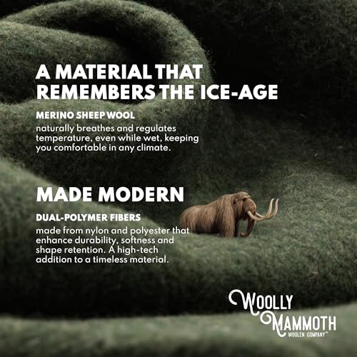 Woolly Mammoth Woolen Company Wool Blanket - 66 x 90 in, Moss, 80% Merino Wool - Camping Blankets for Cold Weather - Doubl...