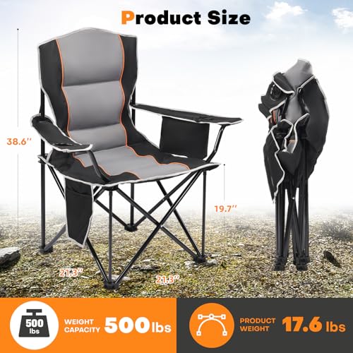 XMT Premium Padded Folding Chair, Extra Wide & Heavy Duty 450lbs Capacity, Portable Camping Chair with Insulated Cooler, C...