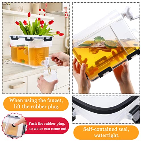 Breroa 3 Pieces 3.5 Liter Clear Beverage Dispenser with Spigot, Plastic Drink Dispenser for Fridge with Handle Clean Brus...