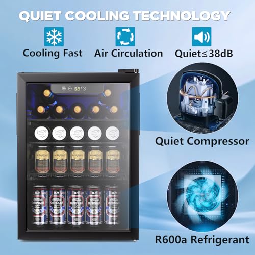 Electactic 26 Bottle Wine Cooler, 95 Cans Beverage Refrigerator, 2.6 cu.ft Drink Fridge Digital Temperature Control for Be...